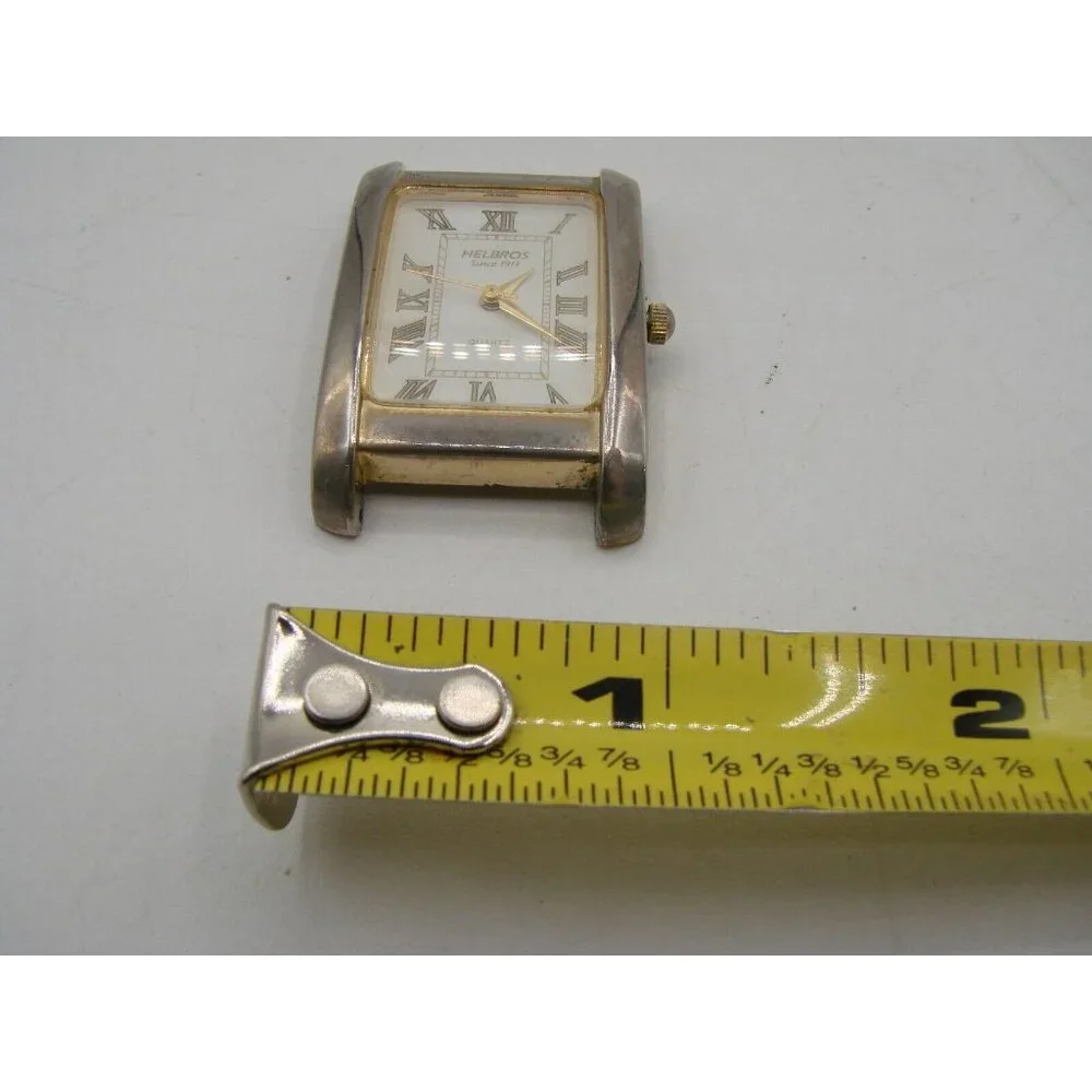 Helbros Quartz Watch Gold Tone Rectangular Face No Band PC21 Vtg 80s Roman Numer